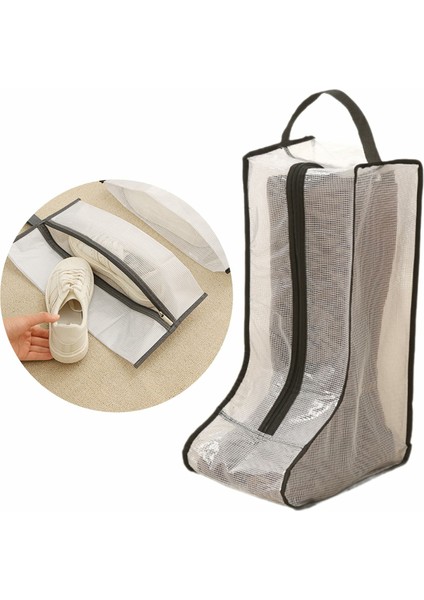 Fermuarlı Toz Geçirmez Ayakkabı Saklama Çantası, Şeffaf Pvc Su Geçirmez Diz Üstü Bot Düzenleyici - Gri Kenar (Yurt Dışından) fırsatları