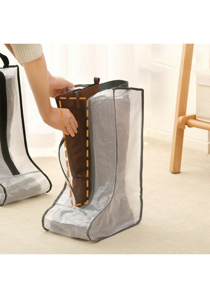 Fermuarlı Toz Geçirmez Ayakkabı Saklama Çantası, Şeffaf Pvc Su Geçirmez Diz Üstü Bot Düzenleyici - Gri Kenar (Yurt Dışından) indirimleri