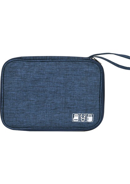 Gena Taşınabilir Seyahat Dijital Aksesuar Saklama Çantası Veri Kablosu U-Disk Fermuarlı Taşıma Çantası - Lacivert (Yurt Dışından)