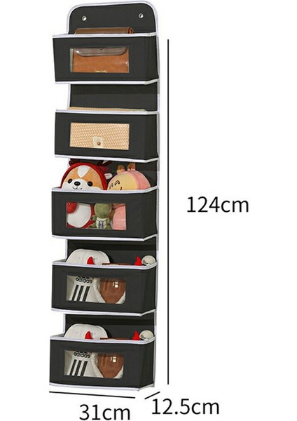 Kapı Üstü Askılı Düzenleyici 5 Katlı Saklama Çantası Şeffaf Pencereli Kumaş Askılı Oyuncaklar ve Çeşitli Eşyalar Için - Siyah (Yurt Dışından) modelleri