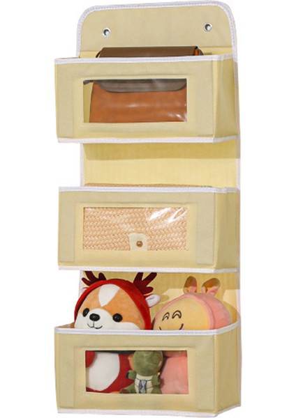 Kapı Üstü Askılı Düzenleyici 3 Katlı Saklama Çantası Şeffaf Pencereli Kumaş Askılı Oyuncaklar ve Çeşitli Eşyalar Için - Sarı (Yurt Dışından)