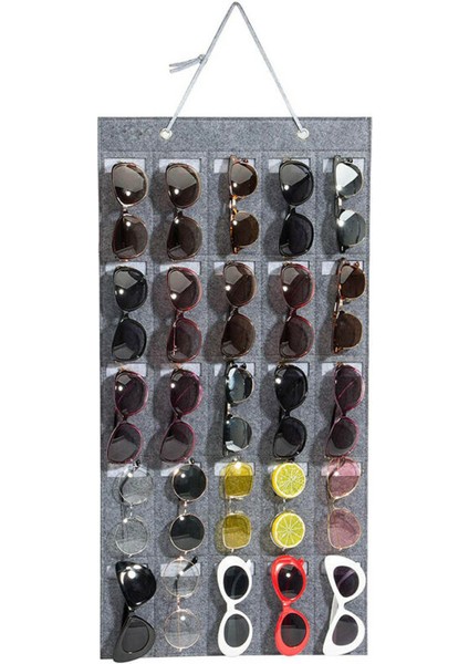 25 Yuvalı Duvara Asılan Keçe Güneş Gözlüğü Tutucu Çanta Gözlük Saklama Çantası Düzenleyici, Stil B - Koyu Gri (Yurt Dışından) fiyatları
