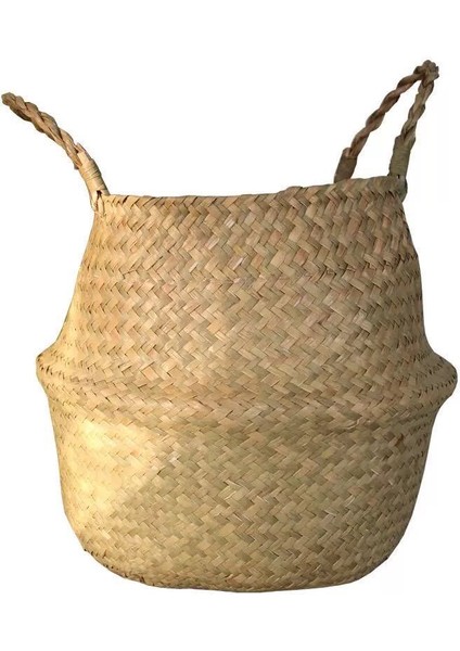Dokuma Hasır Sepet Saksı Bitki El Dokuma Saklama Kutusu Ev Dekorasyonu Düzenleyici Çanta - Sarı (Yurt Dışından)