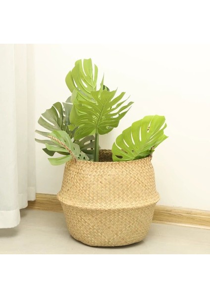 Saksı Bitki El Dokuma Saklama Kutusu Düzenleyici Katlanabilir Çanta Hasır Örgü Sepet, Boyut: M - Sarı (Yurt Dışından) modelleri