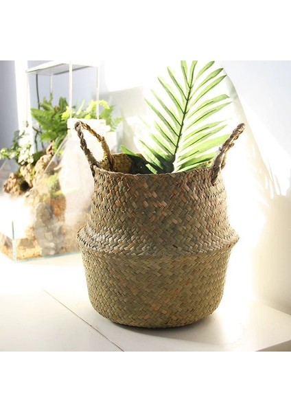 Saksı Bitki El Dokuma Saklama Kutusu Düzenleyici Katlanabilir Çanta Hasır Örgü Sepet, Boyut: M - Sarı (Yurt Dışından) fırsatları