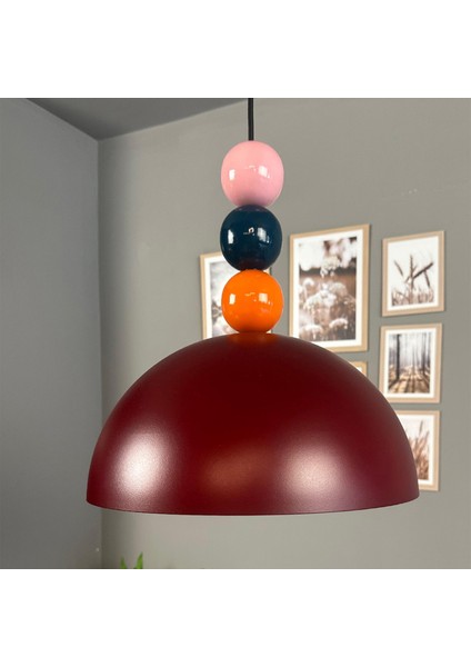 Yimpi Vişne - Turuncu Deniz Yeşili Pembe Boncuk Başlık Avize Sarkıt Lamba Salon Mutfak Avize