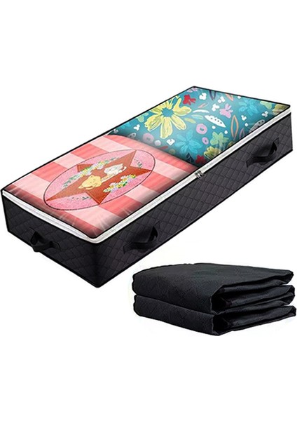 KZ-001001 1 Adet 100*50*15 cm Katlanabilir Yatak Altı Saklama Çantası Fermuarlı Düzenleyici Battaniye Giysi Saklama Kutusu Şeffaf Pencereli - Siyah (Yurt Dışından)