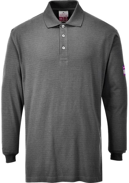 FR10 - Alev Almaz Anti-Statik Uzun Kollu Polo Shirt (Gri)