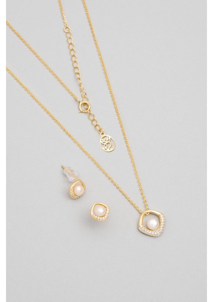 Inci Zarafeti 18 Ayar Sarı Altın Kaplama Gümüş Seti