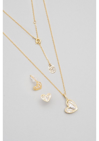 Kalp Dokunuşu 18 Ayar Sarı Altın Kaplama Gümüş Seti