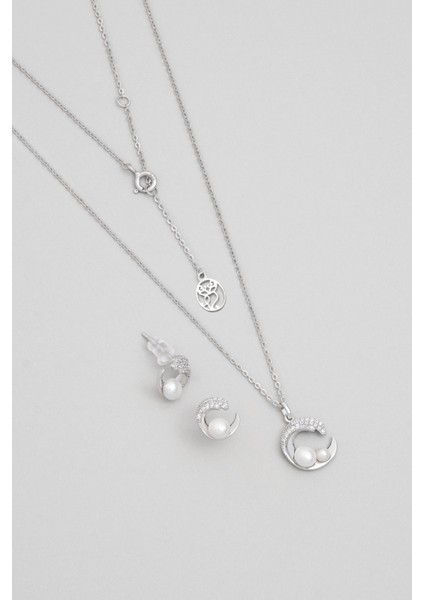 Minimal Inci 18 Ayar Beyaz Altın Kaplama Gümüş Seti