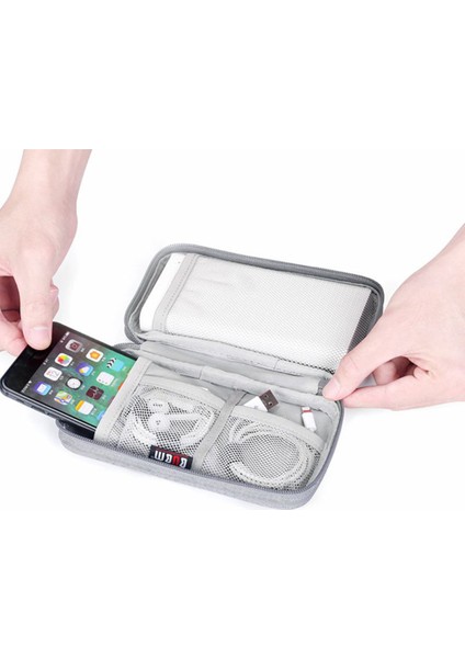 BUBM CDB-MYB Telefon Powerbank Taşıma Çantası Taşınabilir Veri Kablosu Fermuarlı Saklama Çantası, S Beden - Gri (Yurt Dışından)
