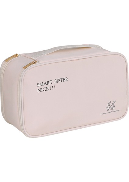 1006 Çift Katmanlı Iç Çamaşırı Saklama Çantası Taşınabilir Sütyen Çorap Külot Düzenleme Saklama Çantası - Bej (Yurt Dışından)