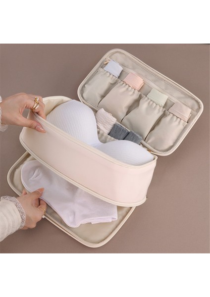 1006 Çift Katmanlı Iç Çamaşırı Saklama Çantası Taşınabilir Sütyen Çorap Külot Düzenleme Saklama Çantası - Bej (Yurt Dışından) indirimleri