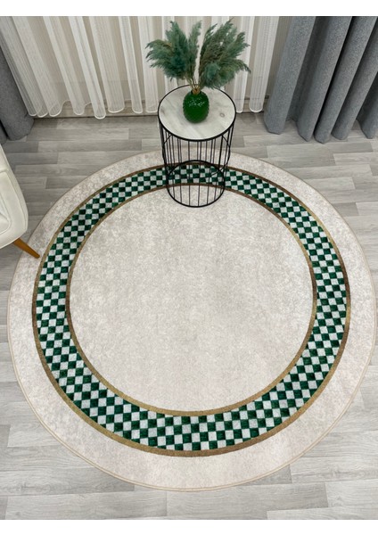 Bej Yeşil Damalı Kaymaz Taban Halı modelleri