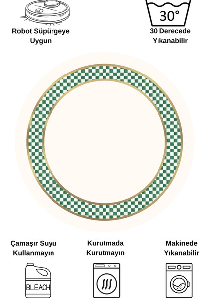 Bej Yeşil Damalı Kaymaz Taban Halı