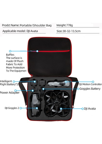 Djı Avata Büyük Kapasiteli Drone Pil Gözlük Saklama Çantası Sert Kabuklu Darbeye Dalı Taşıma Çantası Omuz Askılı (Yurt Dışından) indirimleri