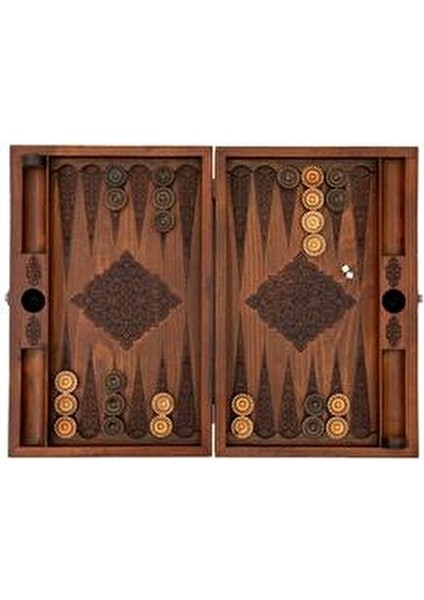 Osmanlı Motifli Ahşap Tavla 30 Parça El İşçiliği Gürgen ve Ceviz Ağaçlarıyla