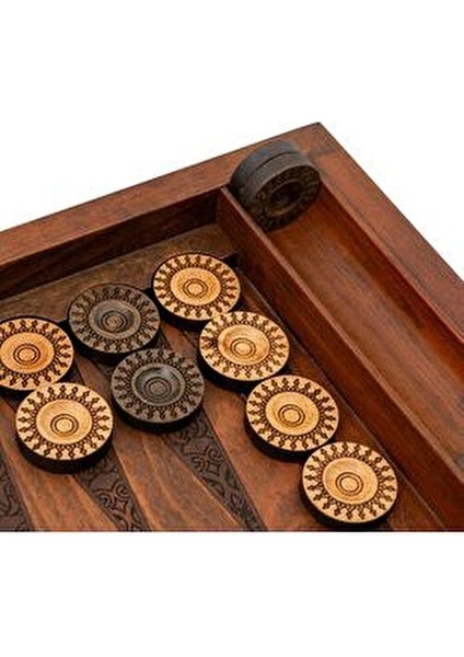 Osmanlı Motifli Ahşap Tavla 30 Parça El İşçiliği Gürgen ve Ceviz Ağaçlarıyla