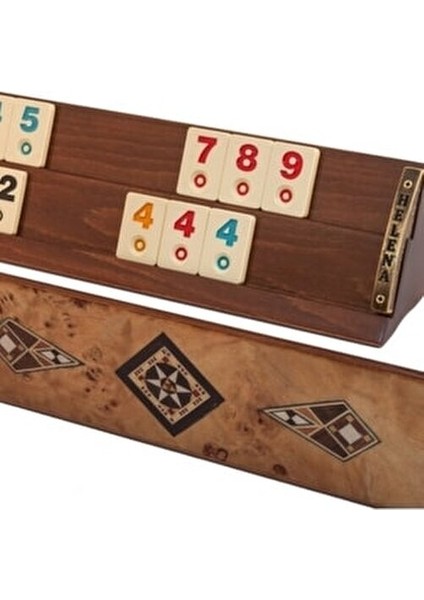 Ahşap Mozaik Okey Takımı 106 Taş ve 4 Kılıf ile El Yapımı Doğal Ahşap
