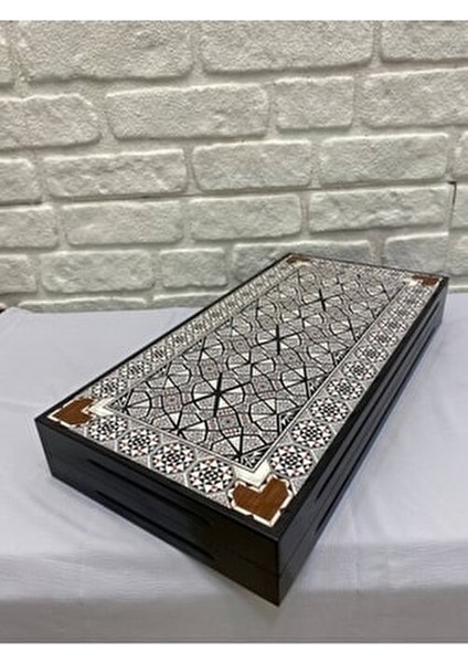 Masif Sedef Desen Ahşap Tavla Seti 50 cm Seyahat İçin Taşınabilir Kalite