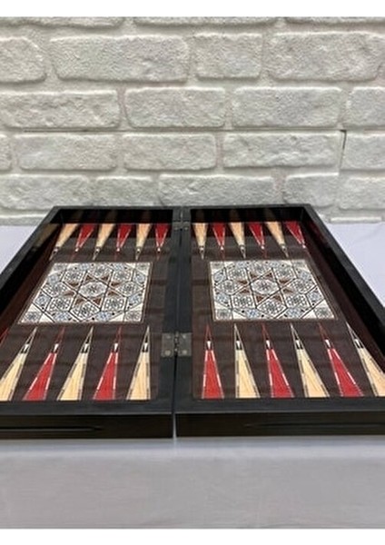 Masif Sedef Desen Ahşap Tavla Seti 50 cm Seyahat İçin Taşınabilir Kalite