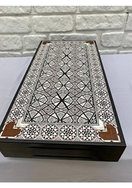 Masif Sedef Desen Ahşap Tavla Seti 50 cm Seyahat İçin Taşınabilir Kalite