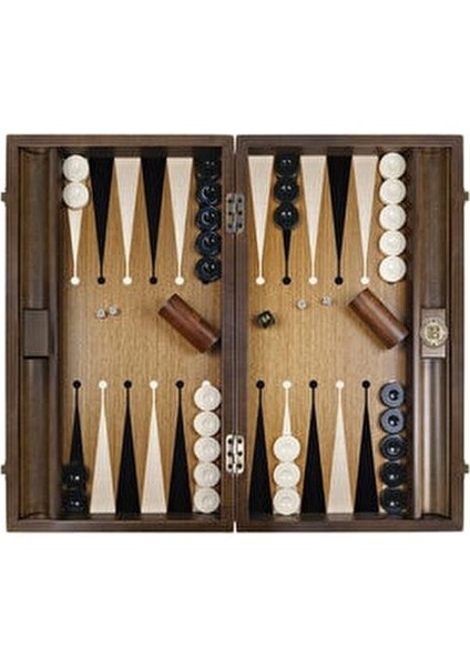 Saray Premium Tavla Seti Gold Caramel Amerikan Cevizi ve Deri Malzeme ile 32 Parça