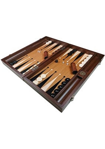 Saray Premium Tavla Seti Gold Caramel Amerikan Cevizi ve Deri Malzeme ile 32 Parça