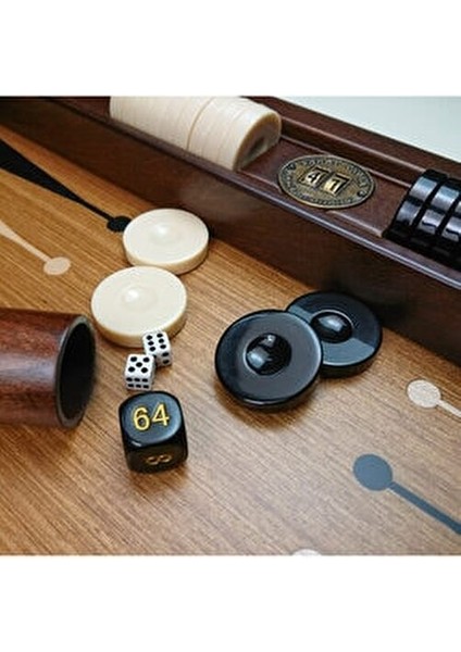 Saray Premium Tavla Seti Gold Caramel Amerikan Cevizi ve Deri Malzeme ile 32 Parça