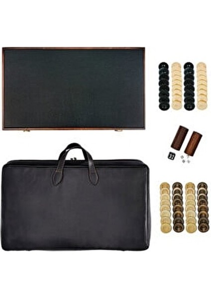 Saray Premium Tavla Seti Gold Caramel Amerikan Cevizi ve Deri Malzeme ile 32 Parça