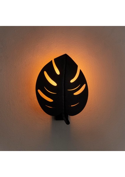 Yaprak Motifli Dekoratif Metal Aplik Pütürlü Siyah, Modern Ambiyans Duvar Lambası YAPRAK-MR-843