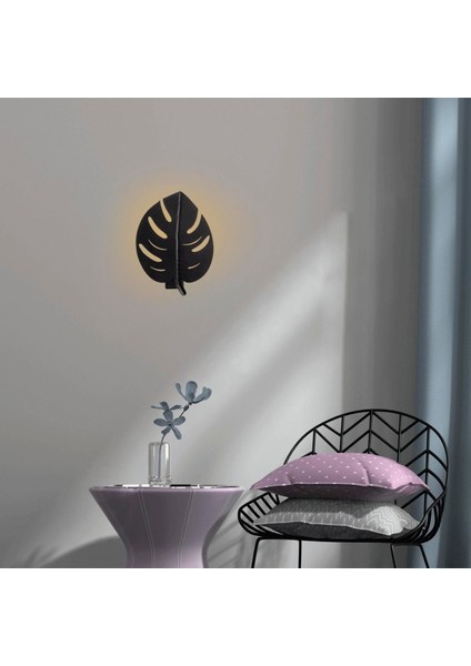 Yaprak Motifli Dekoratif Metal Aplik Pütürlü Siyah, Modern Ambiyans Duvar Lambası YAPRAK-MR-843 indirimleri
