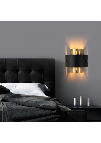 Noctra Çift Yönlü Metal Tekli Aplik Siyah Parlak Gold Gövde, Modern Tasarım Duvar Lamba NOCTRA-15351