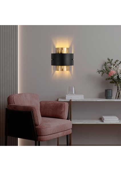 Noctra Çift Yönlü Metal Tekli Aplik Siyah Parlak Gold Gövde, Modern Tasarım Duvar Lamba NOCTRA-15351 modelleri