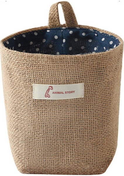 Pamuklu Keten Yıkanabilir Saklama Çantası Mutfak Masaüstü Askılı Düzenleyici Kap - Koyu Mavi / Noktalı (Yurt Dışından)