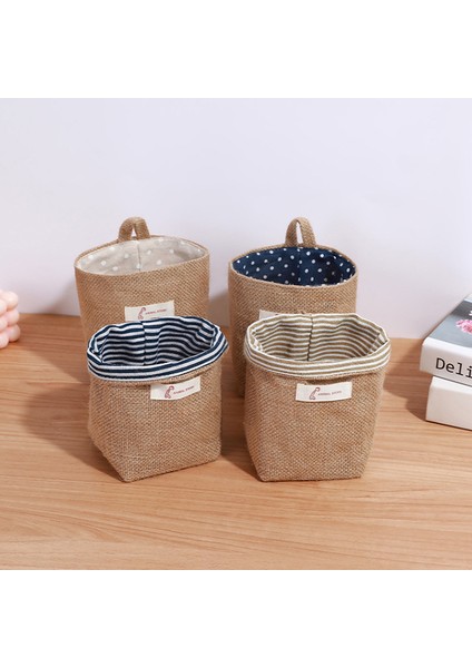 Pamuklu Keten Yıkanabilir Saklama Çantası Mutfak Masaüstü Askılı Düzenleyici Kap - Koyu Mavi / Noktalı (Yurt Dışından) indirimleri