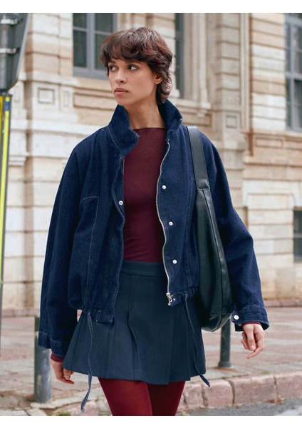 65380 %100 Pamuk Yarasa Kol Kot Ceket-Lacivert