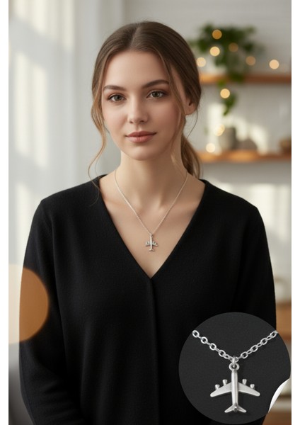 Uçak Figürlü Kolye – 55 cm Çelik Alaşım – Şık Takı fiyatları