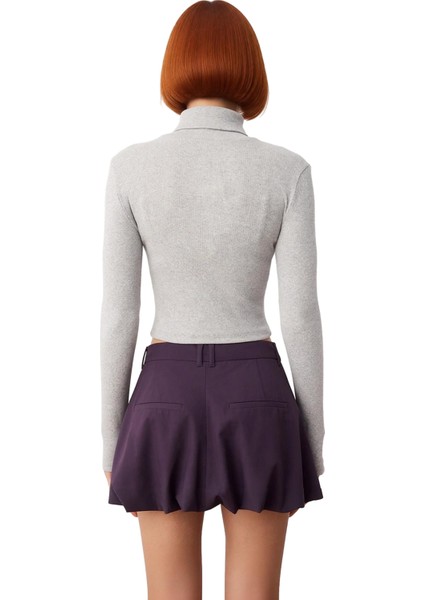 Kadın Şık Crop Balıkçı Yaka Slim Kalıp Örme Fitted Vücuda Oturan Parmak Detaylı Fitilli Esnek Bluz modelleri