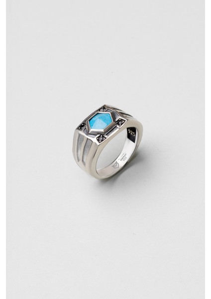 Orion Turkuaz Taşlı Gümüş Erkek Yüzük