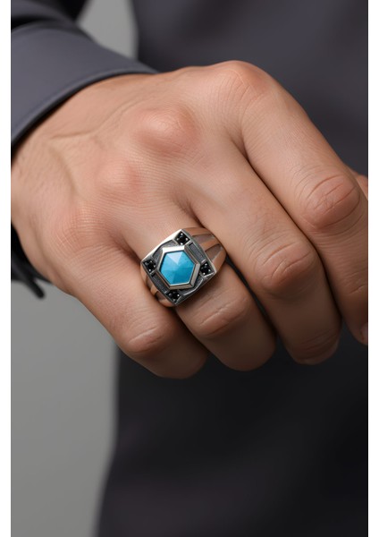 Orion Turkuaz Taşlı Gümüş Erkek Yüzük fiyatları