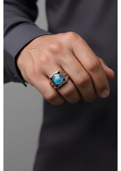 Orion Turkuaz Taşlı Gümüş Erkek Yüzük fırsatları