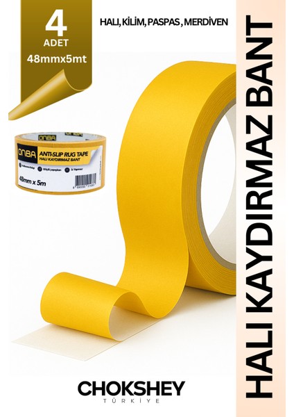Halı Kilim Sabitleme Yapıştırma Kaydırmaz Çift Taraflı Bant 48mmx5mt - 4 Adet