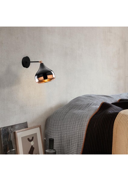 Hareketli Başlık Metal Sıvama Mafsallı Aplik Parlak Siyah, Endüstriyel Duvar Aydınlatma YILDO-M-6901