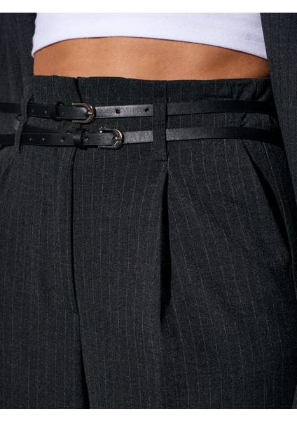 72197 Kemerli Yüksek Bel Pantolon-Antrasit fırsatları