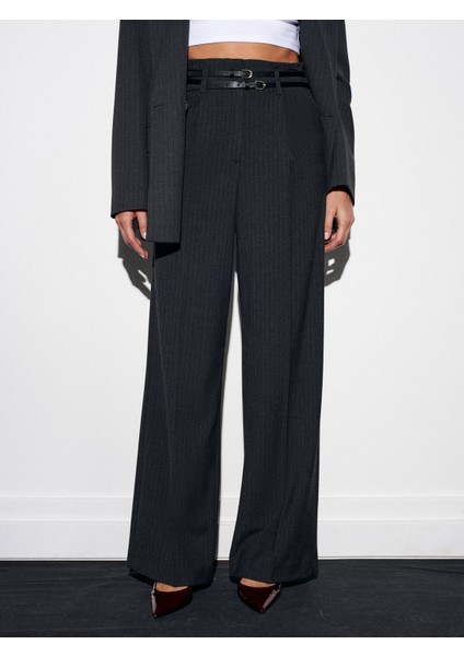 72197 Kemerli Yüksek Bel Pantolon-Antrasit indirimleri