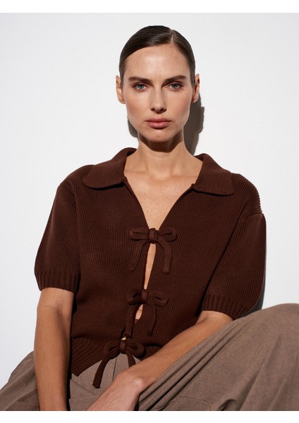 10809 Fiyonklu Triko Top-Kahve