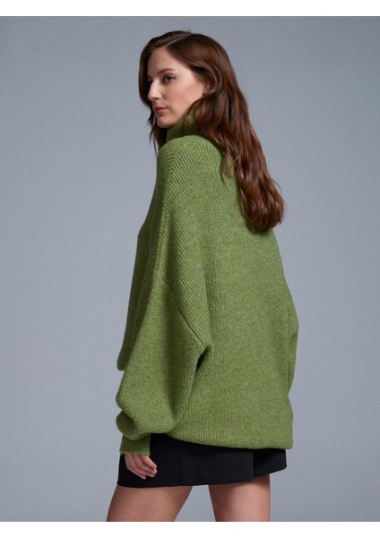 2268 Balıkçı Yaka Oversize Kazak-Açık Yeşil fiyatları