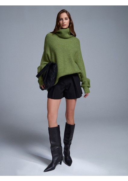 2268 Balıkçı Yaka Oversize Kazak-Açık Yeşil modelleri